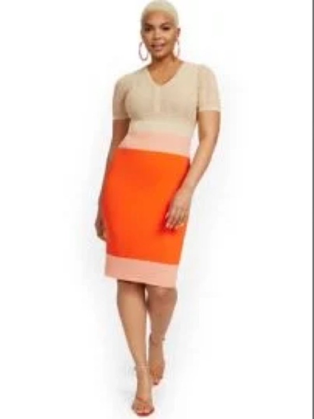 New York & Company Orange and Beige Colorblock Pencil Dress